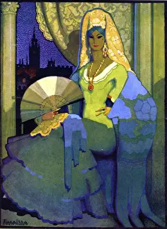 Spanish Woman with fan 1920s Spain CC fans portraits womens exotic