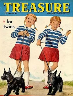 1960's Collection: Treasure 1963 1960s UK mcitnt sisters twins dogs childrens childrens dog magazines