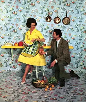 The Wallpaper Manufacturers Limited 1960s UK humour wallpaper pineapples housewives