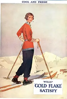 Adverti Prints: Wills 1930s USA gold flake skiing cigarettes smoking skiing