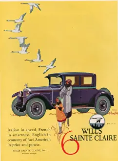 Advertising Prints: Wills Sainte Claire 1925 1920s USA cc cars Wills Sainte Claire geese birds flying