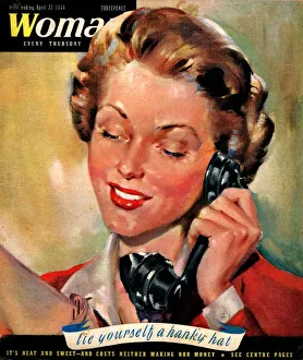 Woman 1944 1940s UK womens magazines portraits telephones listening agony aunts Woman 1944 1940s UK womens magazines portraits telephones listening agony aunts
