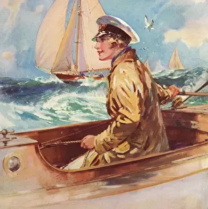 Woman in Boat 1939 1930s UK sailing nautical women sailors boats
