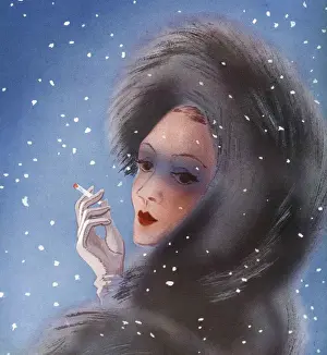 Images Dated 2009 February: Womens Fashion 1930s 1939 1930s UK portraits smoking women woman winter snow fur weather